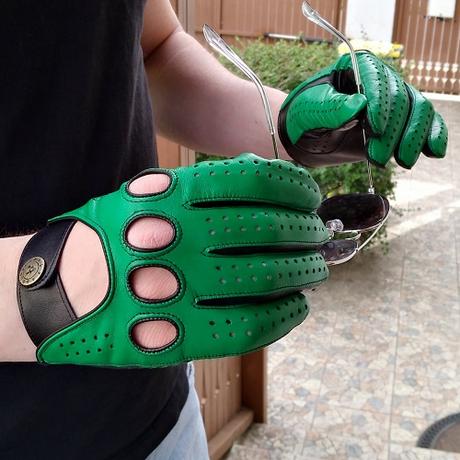 green driving gloves