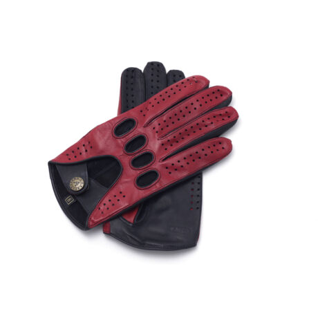 Men's hairsheep leather driving gloves RED-BLACK