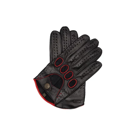 Men's Hairsheep Leather Driving Gloves BLACK(RED)