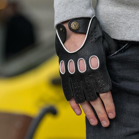 Men's fingerless cycling driving leather gloves deerskin Coganc Tan Color -  Hungant