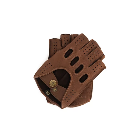 Men's deerskin leather fingerless gloves BROWN