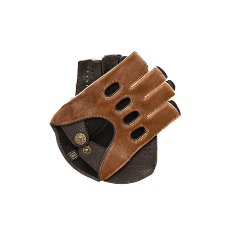 Men's deerskin leather fingerless gloves COW-BROWN
