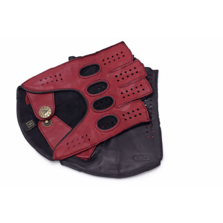 Men's hairsheep leather fingerless gloves RED-BLACK