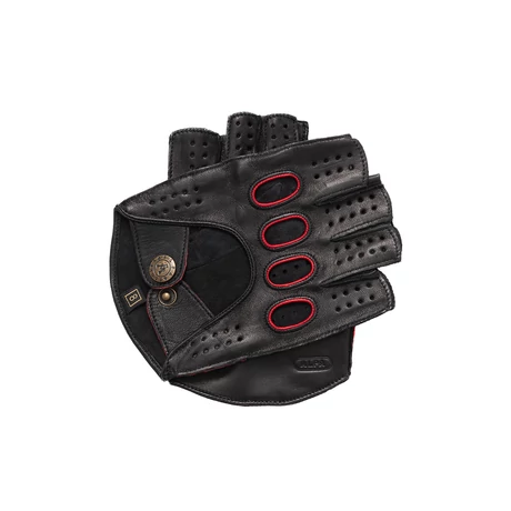 Men's hairsheep leather fingerless gloves BLACK(red)