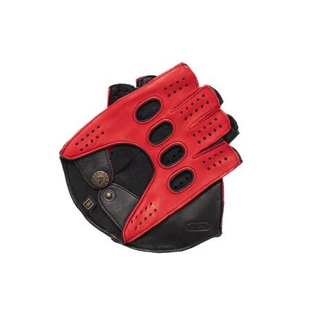 Men's hairsheep leather fingerless gloves RED-BLACK
