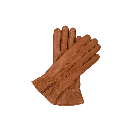 Men's deerskin leather gloves lined with wool COGNAC