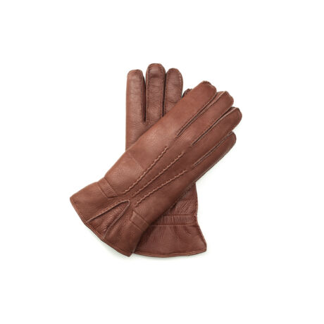 Men's deerskin leather gloves lined with lamb fur WALNUT