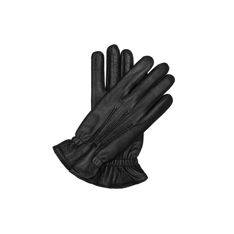 Men's deerskin leather gloves lined with wool BLACK