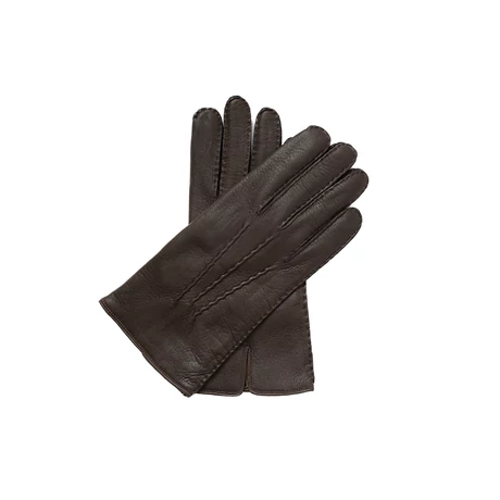Men's deerskin leather gloves with wool lining DARK BROWN