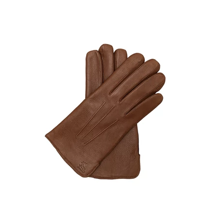 Men's deerskin leather gloves lined with wool WALNUT