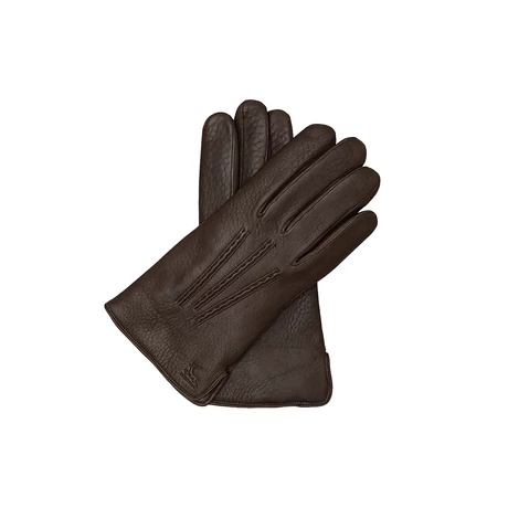 Men's deerskin leather gloves lined with wool BROWN