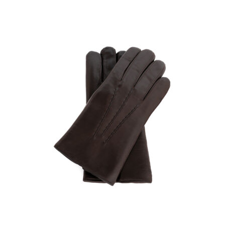 Men's hairsheep leather gloves lined with lamb fur DARK BROWN