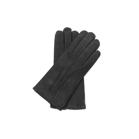 Men's suede leather gloves lined with rabbit fur BLACK