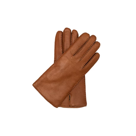 Men's deerskin leather gloves lined with wool COGNAC