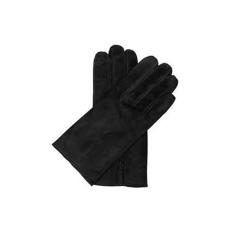 Men's hairsheep suede leather gloves lined with wool BLACK