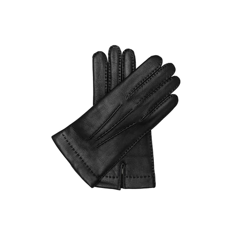 Men's deerskin leather gloves lined with wool BLACK