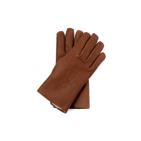 Men's deerskin leather gloves lined with lamb fur WALNUT