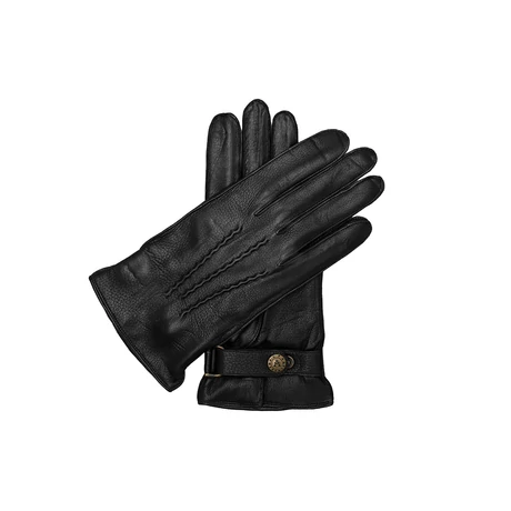 Men's deerskin leather gloves lined wool BLACK