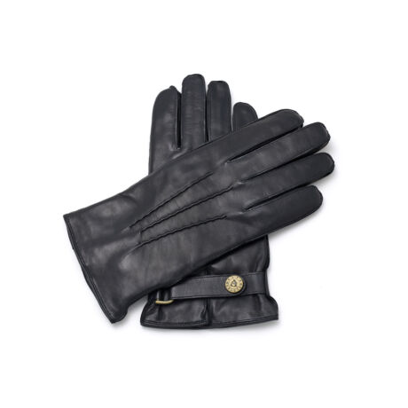 Men's hairsheep leather gloves lined with lamb fur BLACK