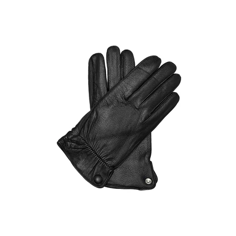Men's deerskin leather gloves lined with wool BLACK