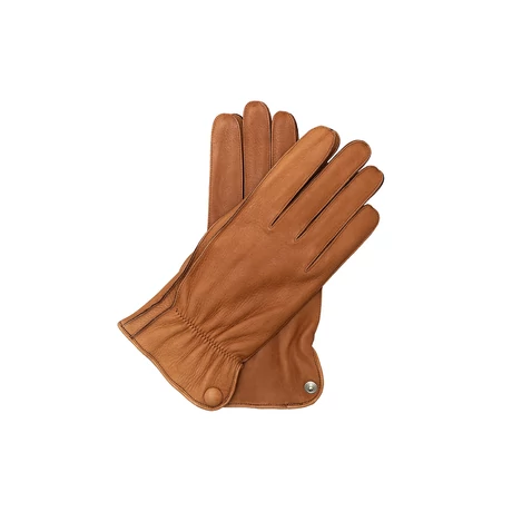 Men's deerskin leather gloves lined with wool COGNAC