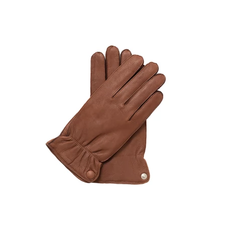 Men's deerskin leather gloves lined with wool WALNUT