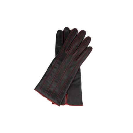 Women's hairsheep leather gloves lined with wool BLACK(RED)