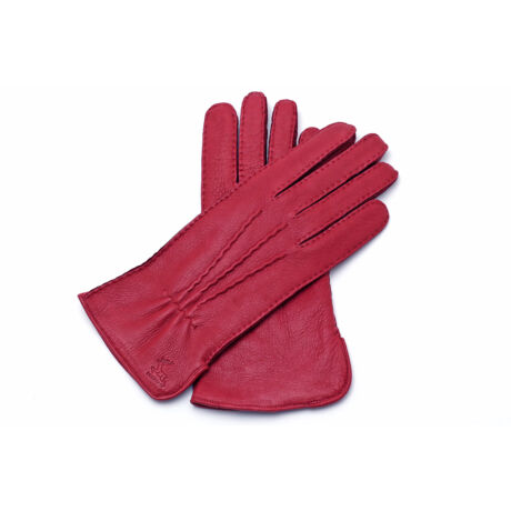 Women's deerskin leather gloves lined with wool RED