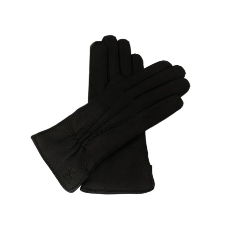 Women's deerskin leather gloves, wool lined BLACK