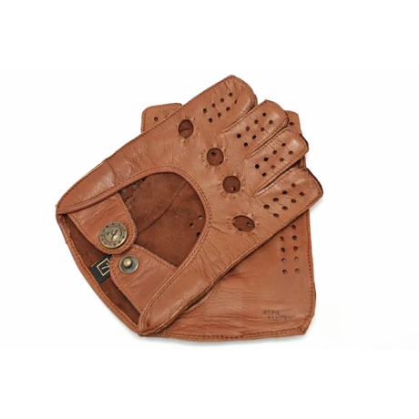 Women's hairsheep leather fingerless gloves COGNAC