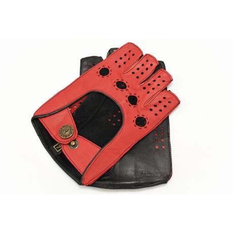 red leather fingerless gloves