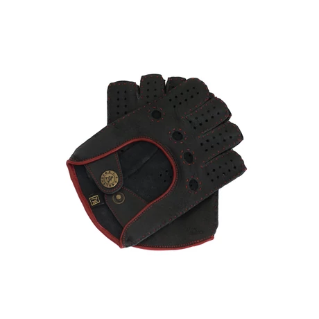 Women's deerskin leather fingerless gloves BLACK(RED)