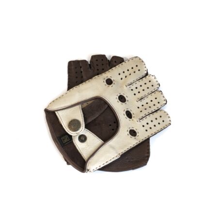 Women's deerskin leather fingerless gloves BONE-BROWN
