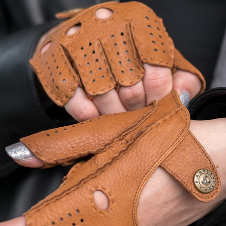 womens brown leather fingerless gloves