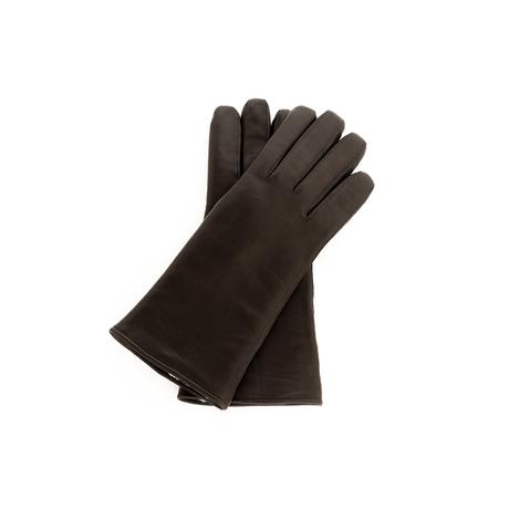 Women's hairsheep leather gloves lined with lamb fur DARK BROWN