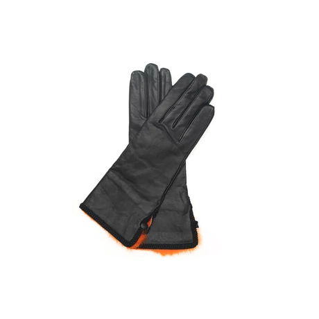 Women's hairsheep leather gloves lined with wool BLACK(orange)