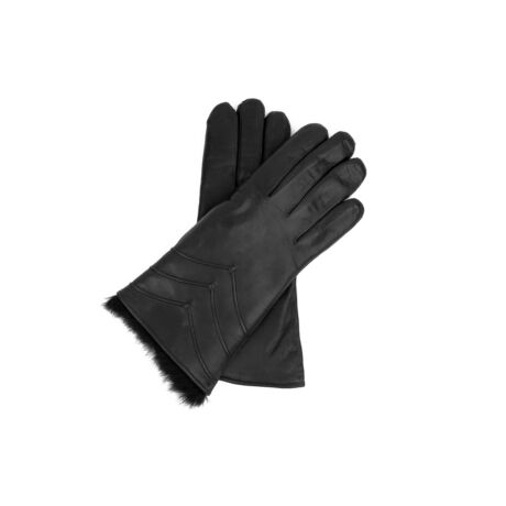Women's hairsheep leather gloves lined with rabbit fur BLACK