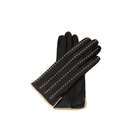 Women's leather gloves. wool lined BLACK(BEIGE)