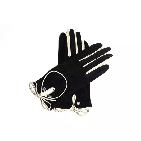 Women's suede leather unlined gloves BLACK(BONE)