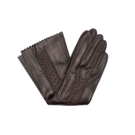 Women's long unlined leather gloves DARK BROWN