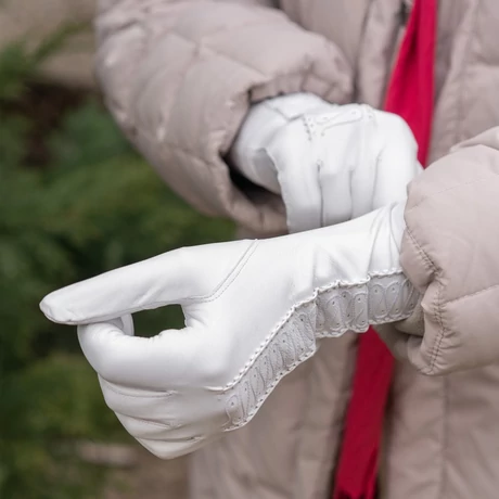 Women's silk lined leather gloves WHITE: 2-S44S-2-3 WHITE