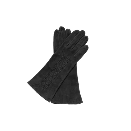 Women's silk lined suede leather gloves BLACK