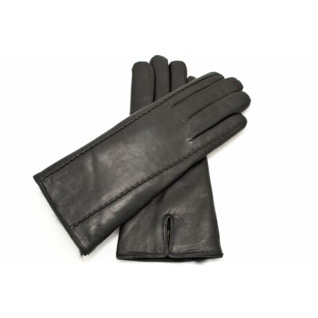 Women's hairsheep leather gloves lined with lamb fur BLACK