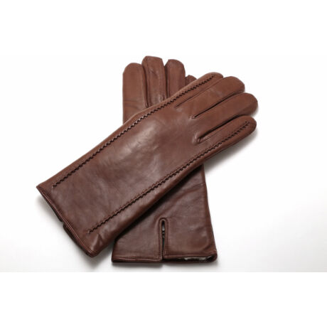 Women's hairsheep leather gloves lined with lamb fur BROWN