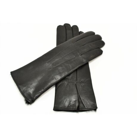 Women's hairsheep leather gloves lined with rabbit fur BLACK - only size 6,5