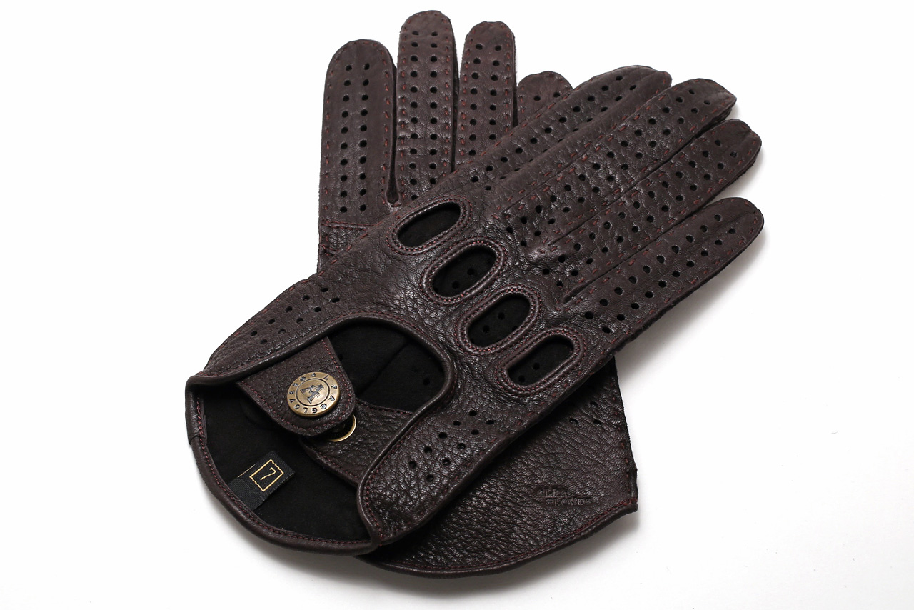 dark brown leather driving gloves